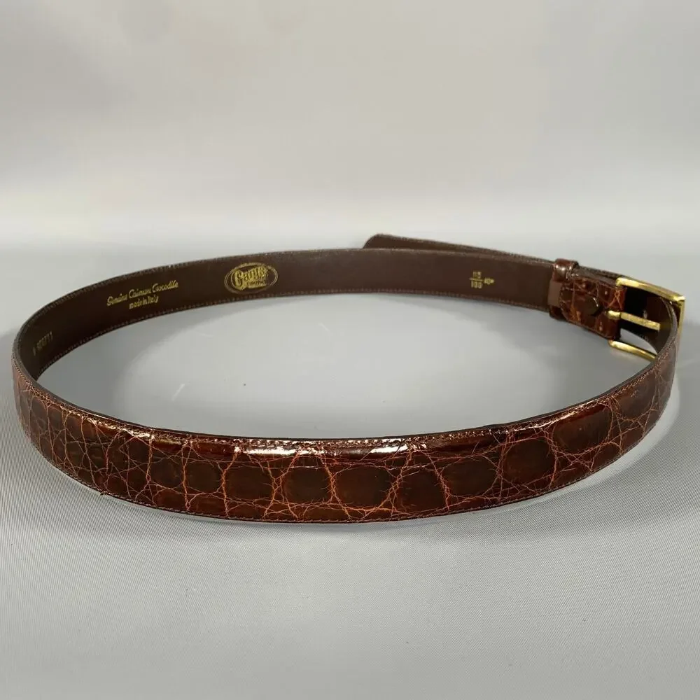 GARYS & COMPANY Size 40 Brown Crackled Crocodile Belt